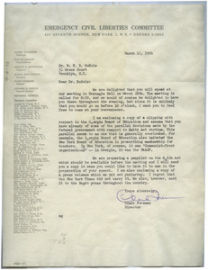 Letter from Emergency Civil Liberties Committee to W. E. B. Du Bois