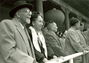 W. E. B. Du Bois and Shirley Graham Du Bois viewing anniversary parade, Royal Palace, Peking