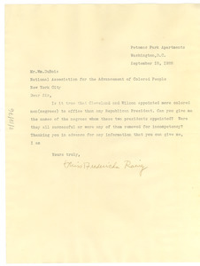 Letter from Fredericka Rainey to W. E. B. Du Bois