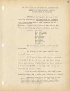 The Institute for Crippled and Disabled Men Regular Meeting of Trustees minutes