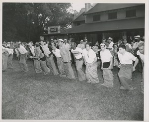 Sack race during annual outing