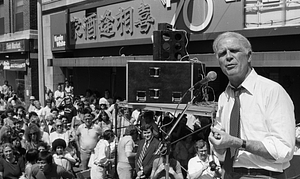 Mayor Kevin White speaks at the 1979 August Moon Festival