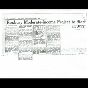 Photocopy of Boston Globe article, Roxbury moderate-income project to start in July