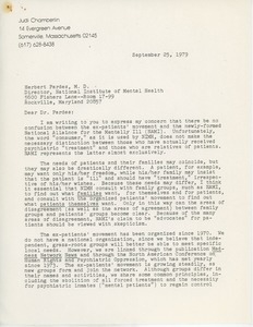 Letter from Judi Chamberlin to Herbert Pardes