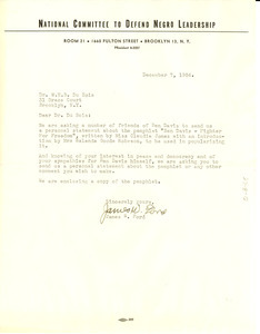 Letter from National Committee to Defend Negro Leadership to W. E. B. Du Bois