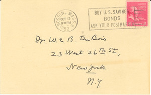 Postcard from Raymond Calkins to W. E. B. Du Bois