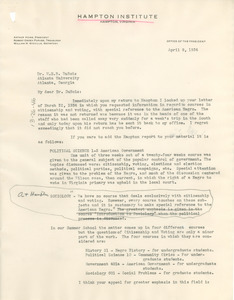 Letter from Hampton Institute to W. E. B. Du Bois