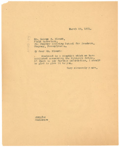 Letter from W. E. B. Du Bois to Cheyney Training School for Teachers