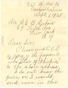 Letter from Mrs. W. H. Fort to W. E. B. Du Bois