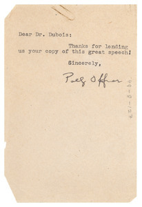 Letter from Paez Offer to W. E. B. Du Bois