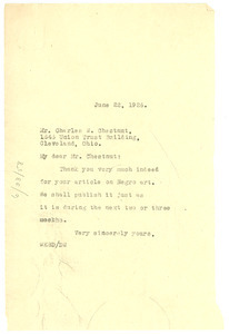 Letter from W. E. B. Du Bois to Charles W. Chesnutt