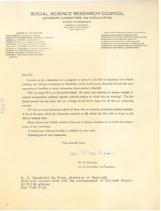 Circular letter from the Social Science Research Council to W. E. B. Du Bois