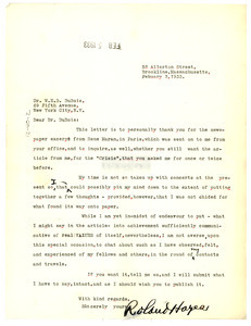 Letter from Roland Hayes to W. E. B. Du Bois