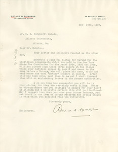 Letter from Arthur B. Spingarn to W. E. B. Du Bois