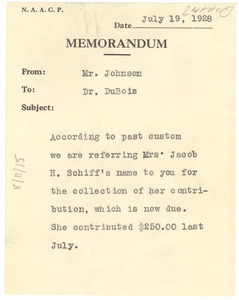Memorandum from James Weldon Johnson to W. E. B. Du Bois