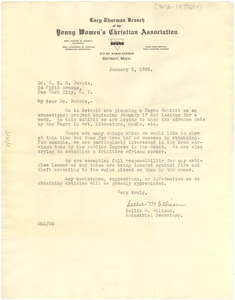 Letter from Lucy Thurman Branch, Young Women's Christian Association, to W. E. B. Du Bois