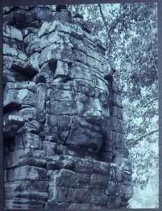 Carved face in temple wall