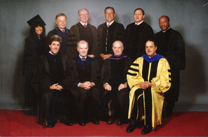 Buffey Saint Marie, David C. Knapp, John Lewis, John Kerry Joseph D. Duffey, Randolph W. Bromery, John F. Kerry in academic regalia