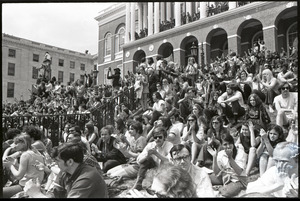 Demonstration at State House against the killings at Kent State: crowd on State House steps