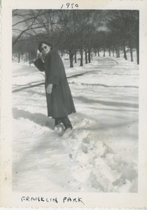Bernice Kahn holding a snowball