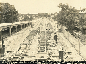 Dorchester Rapid Transit section 4. Looking south along track work from viaduct - Ashmont Station