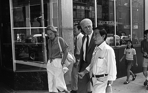 Mayor Kevin White, Kathryn White, Davis Woo, and Billy Chin in Chinatown during the August Moon Festival