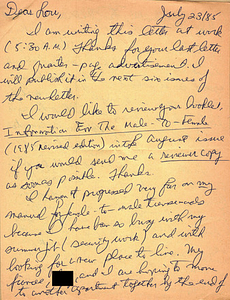 Correspondence from Rupert Raj to Lou Sullivan (July 23, 1985)