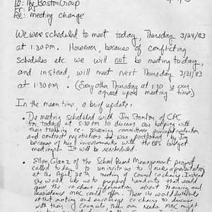 Handwritten memorandum from PJ to The Boston Group about an upcoming meeting