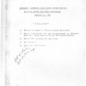 Agenda for bilingual community field coordinators meeting on January 22, 1986