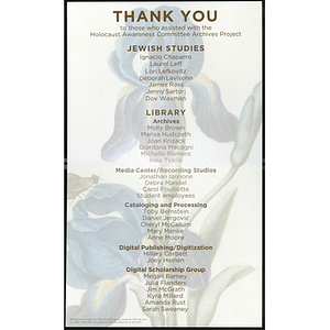 Holocaust Awareness Committee digital archives launch thank you poster 2019