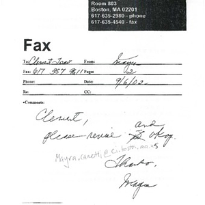 Fax from the Office of the Mayor of Boston with a proclamation declaring October 19, 2002 Chinese Progressive Association Day