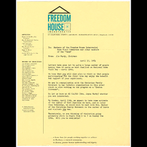 Letter from Jim Purdy to members of the Freedom House regarding Interracial Home Visits