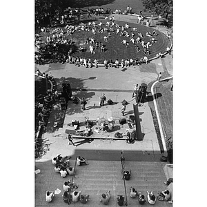 A rock concert performs on the Quadrangle