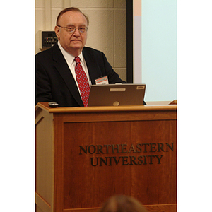 Barry Karger speaks at the NU Today Cancer Research Panel