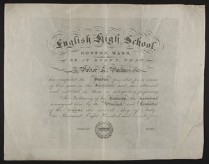 English High School diploma, 1874