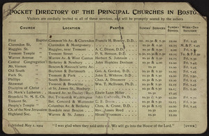 Pocket directory of the principal churches in Boston, Mass., May 1, 1904