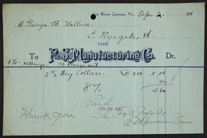 Billhead for F. & S. Manufacturing Co., White River Junction, Vermont, dated April 28, 1911