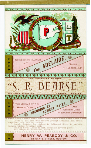 Trade card for Henry W. Peabody & Co., Australian Line, 114 State Street, Boston, Mass., May 26, 1884
