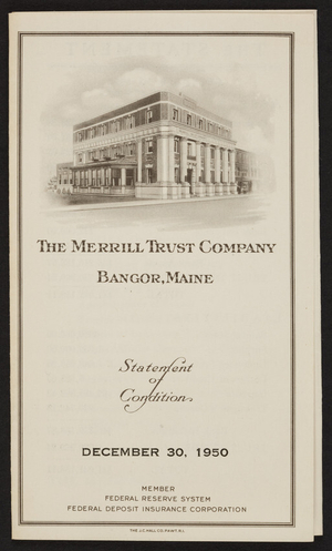 Brochure for The Merrill Trust Company, Bangor, Maine, December 30, 1950