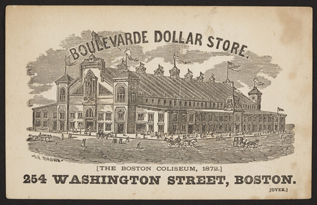 Trade card for the Boulevarde Dollar Store, 254 Washington Street, Boston, Mass., 1872