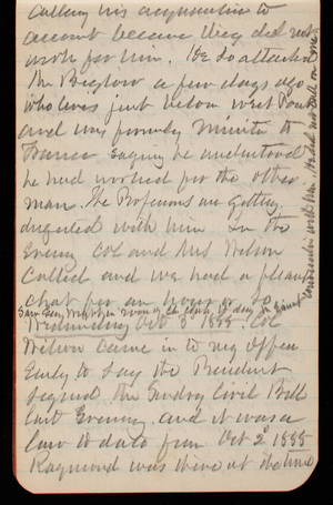 Thomas Lincoln Casey Notebook, September 1888-November 1888, 28, calling his acquaintence to