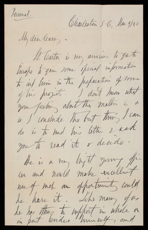 [William P. Craighill] to Thomas Lincoln Casey, March 9, 1890