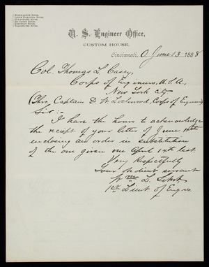 [William] L. Sibert to Thomas Lincoln Casey, June 13, 1888