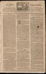 The Boston-Gazette, and Country Journal, 12 September 1774 (includes supplement)