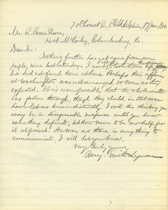 Letter from Benjamin Smith Lyman to R. Bruce Thorne