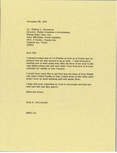 Letter from Mark H. McCormack to William L. Savestrom