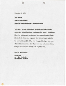 Memorandum from Mark H. McCormack to John Munger