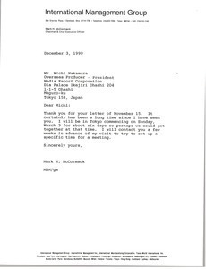 Letter from Mark H. McCormack to Michi Nakamura