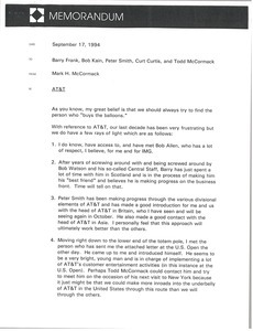 Memorandum from Mark H. McCormack to Barry Frank, Bob Kain, Peter Smith, Curt Curtis and Todd McCormack