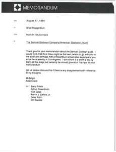 Memorandum from Mark H. McCormack to Brian Roggenburk